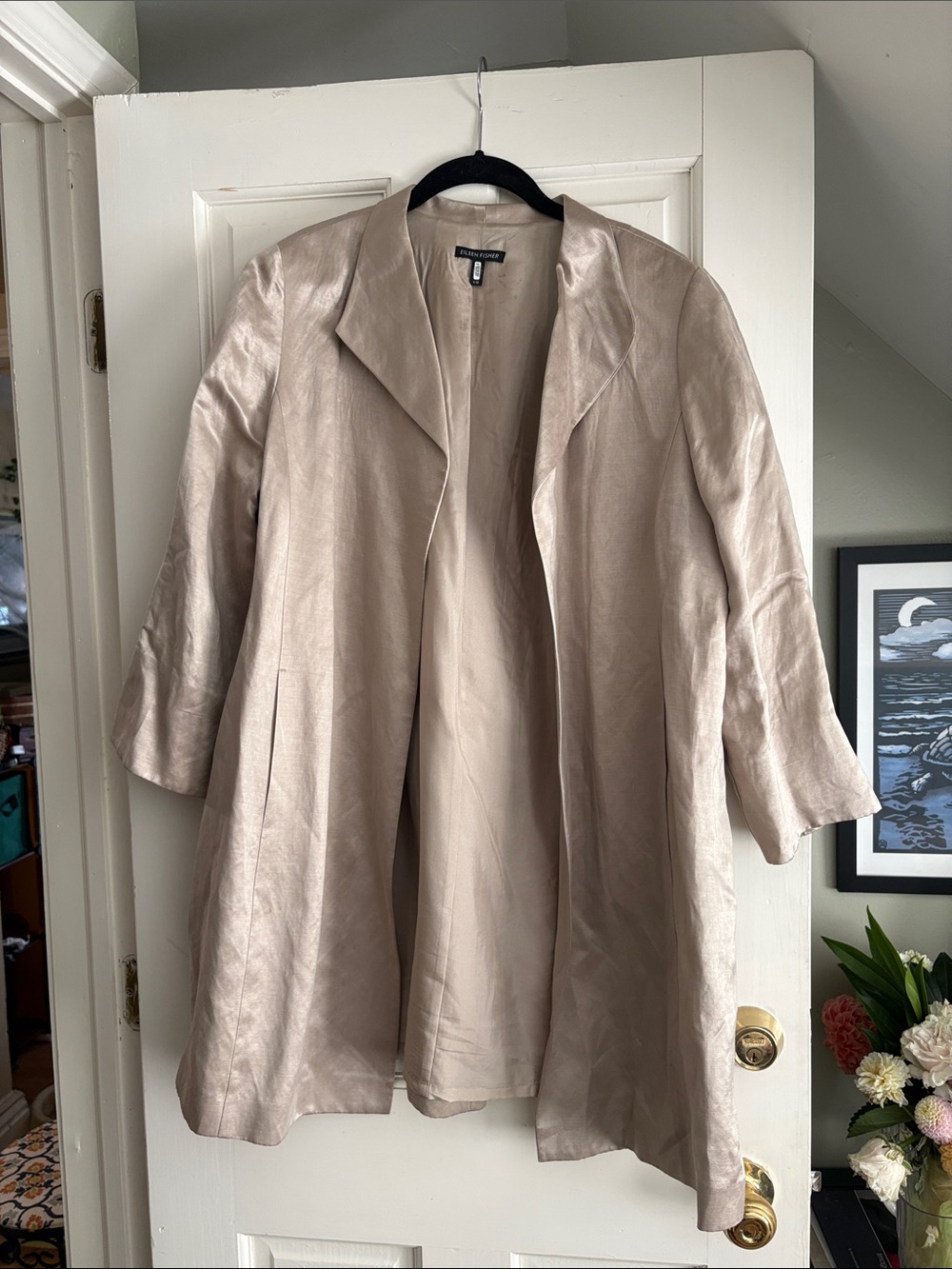 Eileen Fisher Open-Front Trench Coat in Light Taupe